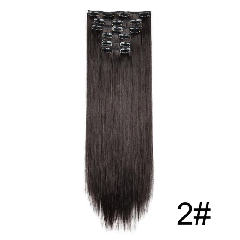 Clip-In Hair Extensions 6-Piece Set – Long Straight Synthetic Hair