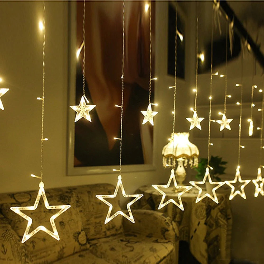 Star Curtain LED String Fairy Lights – 138 LEDs, 3.5M