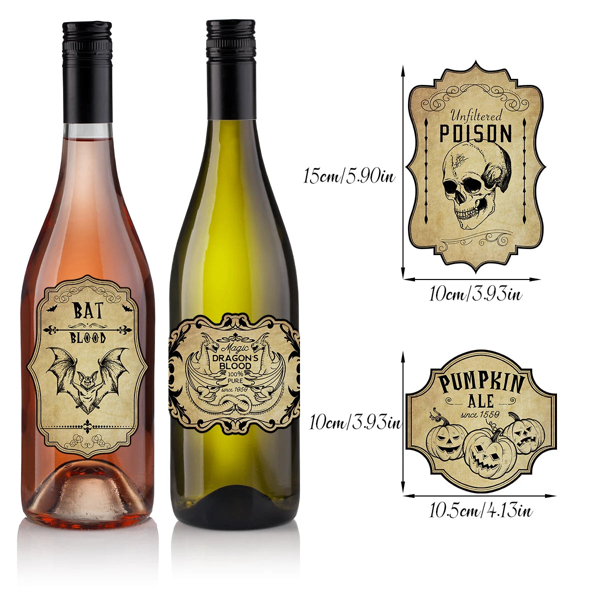 Halloween Wine Bottle Labels – Vintage Gothic Potion Stickers