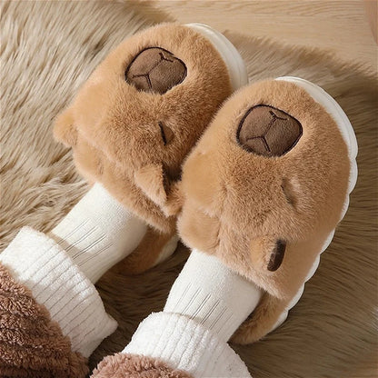 Capybara Cotton Slippers – Warm Fur Indoor Slides for Men & Women