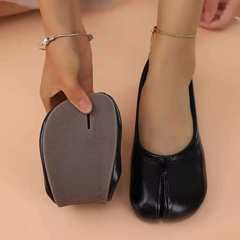 Women's Split-Toe Tabi Ballet Flats – Soft Leather Slip-On Shoes