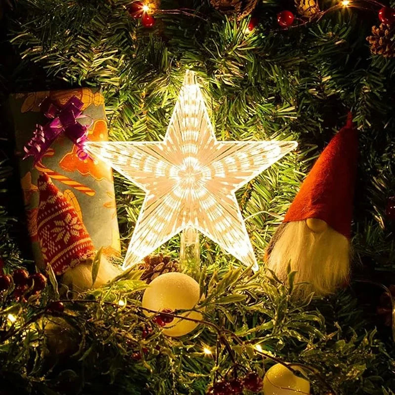 LED Moon & Star Christmas Tree Topper Light – Warm White Glow