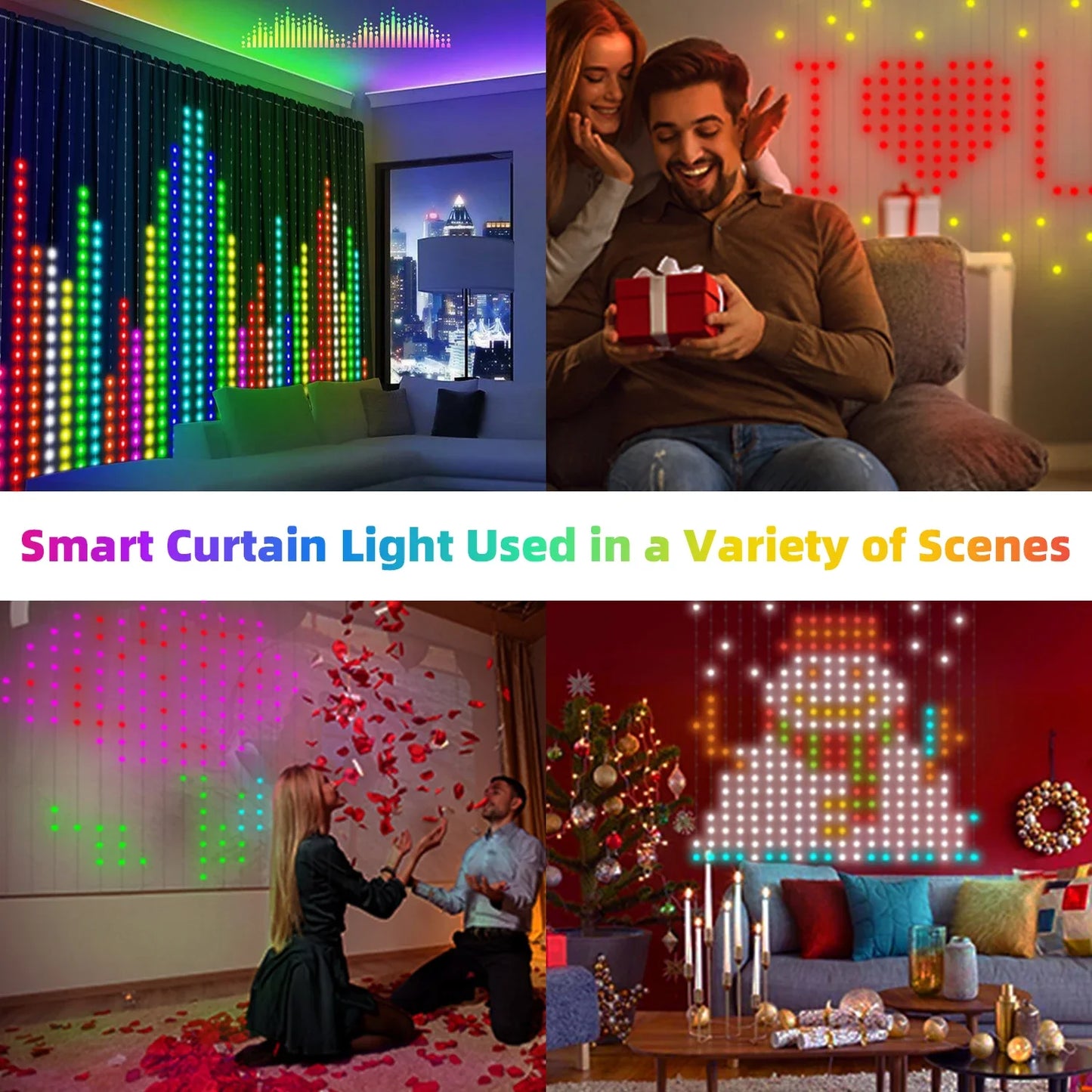 Smart LED Curtain Lights – 400 LEDs, App & Remote Control, Music Sync