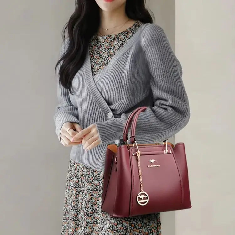 Luxury Leather Handbag – 3-Layer Large Capacity Shoulder & Crossbody Bag