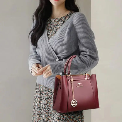 Luxury Leather Handbag – 3-Layer Large Capacity Shoulder & Crossbody Bag