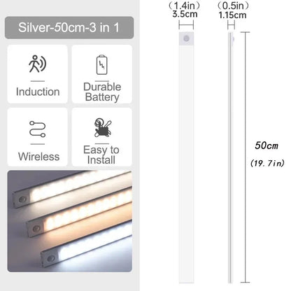 Motion Sensor LED Under Cabinet Light – USB Rechargeable, 3 Color Modes
