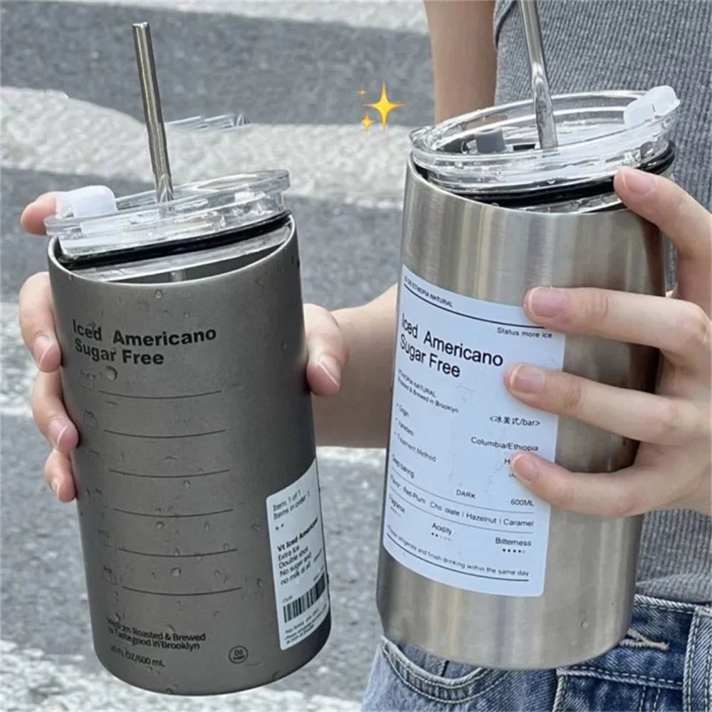 Stainless Steel Thermos Coffee Mug with Straw 20.3oz