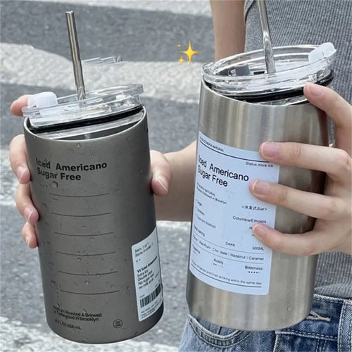 Stainless Steel Thermos Coffee Mug with Straw 20.3oz