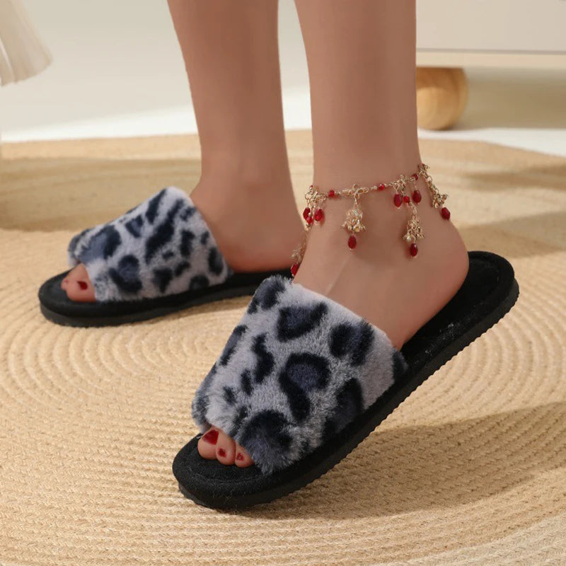 Women's Plush Fuzzy Slippers – Warm Non-Slip Flat Slides for Winter