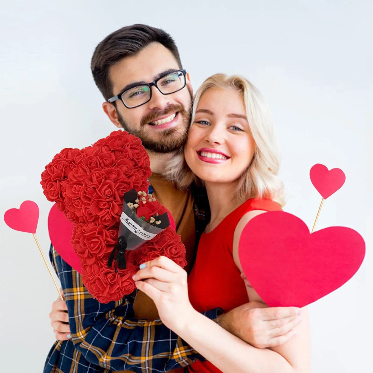 Rose Teddy Bear – Artificial Flower Bear Gift for Valentine's Day, Mother's Day & Birthdays