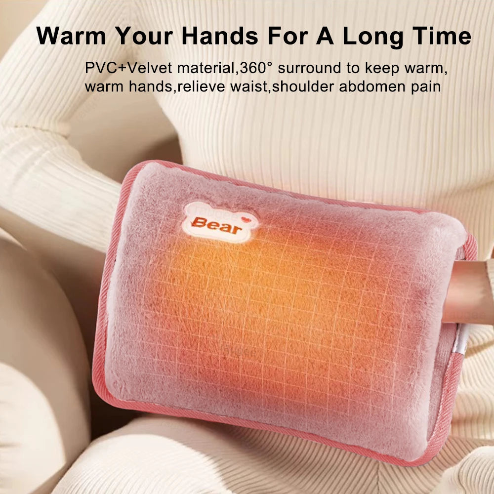 Electric Hot Water Bag Hand Warmer – Rechargeable Soft Plush Heating Pad