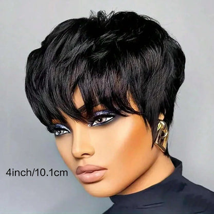 Pixie Cut Short Bob Wig with Bangs Glueless Natural Black
