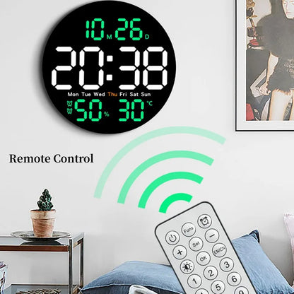 10-Inch Remote Control LED Digital Wall Clock with Temperature & Humidity