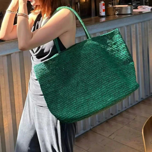Large Handwoven Rattan Tote Bag – Women's Straw Beach Handbag