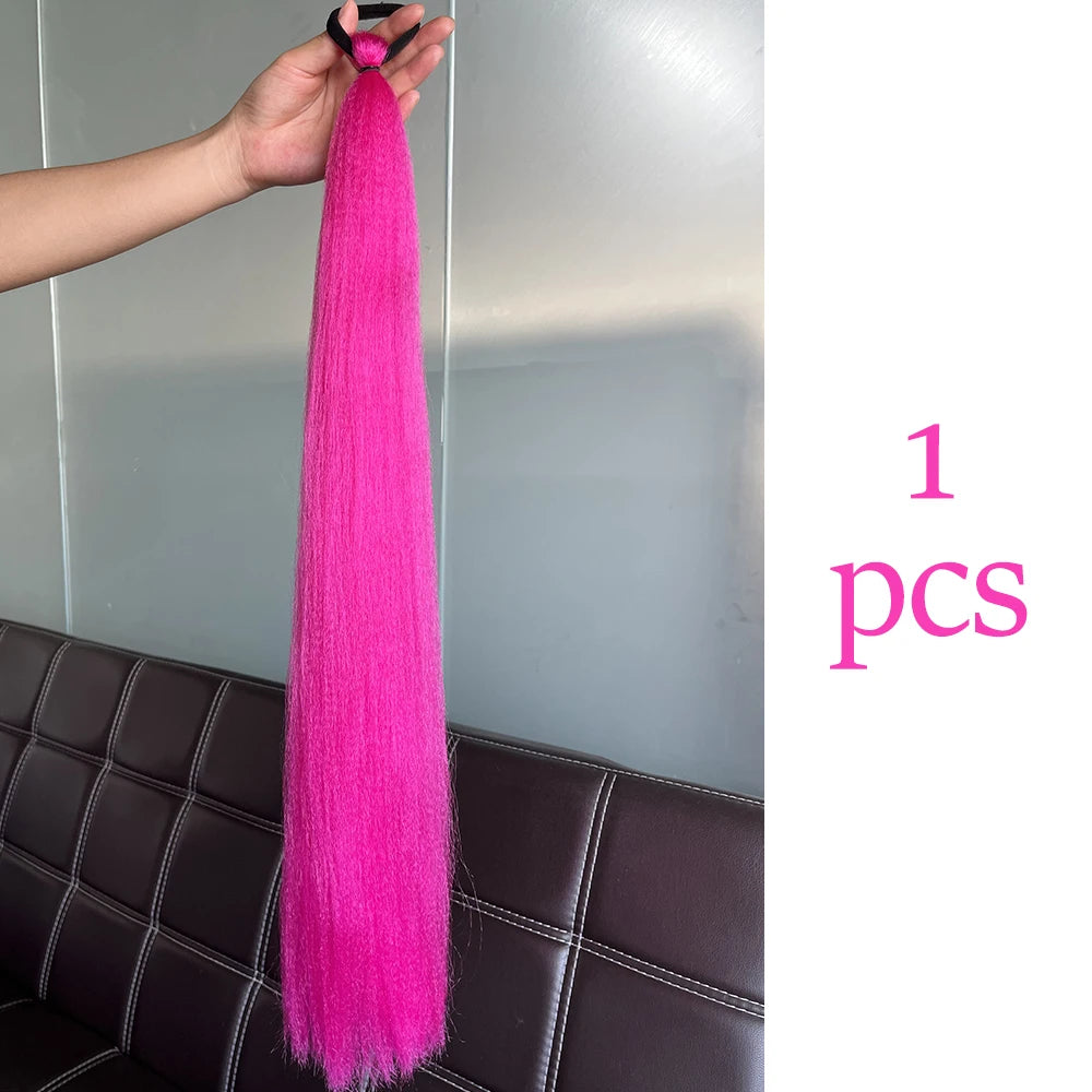 Synthetic Ponytail Hair Extension 2pcs – Long Straight, Colorful, Braiding Hairpiece with Rubber Band