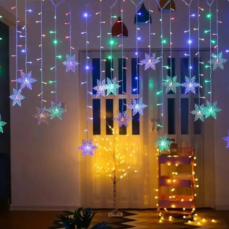 Snowflake LED Curtain Fairy Lights – Window String Light for Christmas Decor