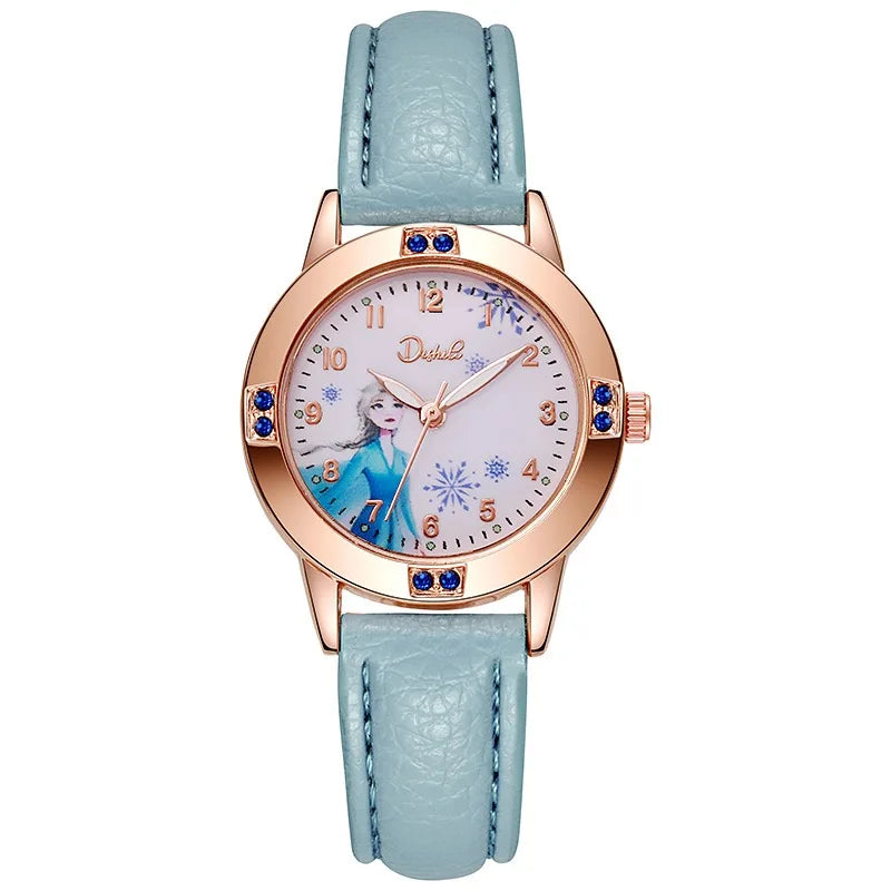 Cartoon Princess Kids Watch – Quartz PU Leather Strap