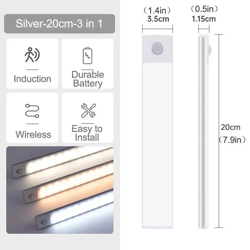 Motion Sensor LED Under Cabinet Light – USB Rechargeable, 3 Color Modes