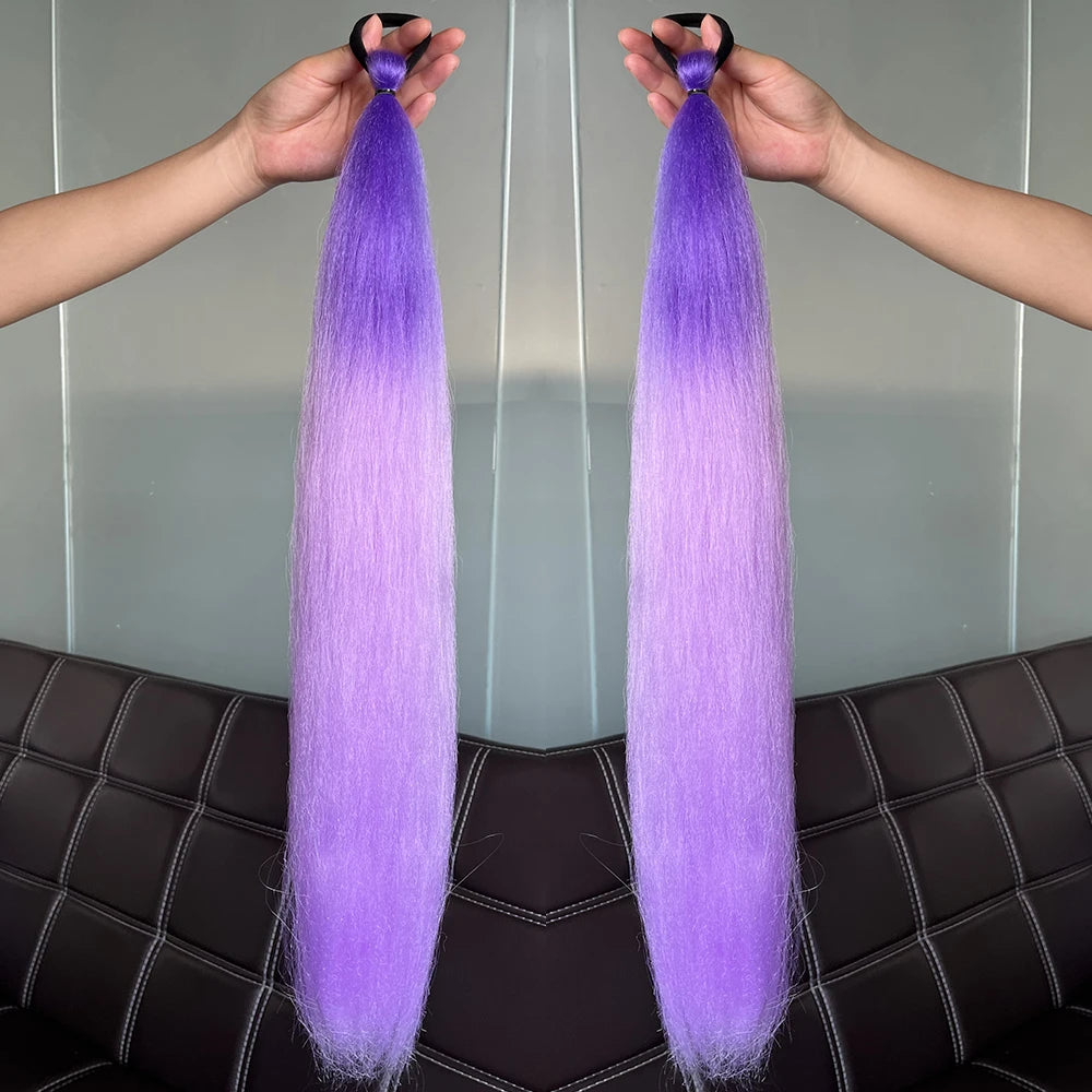Synthetic Ponytail Hair Extension 2pcs – Long Straight, Colorful, Braiding Hairpiece with Rubber Band