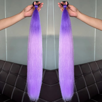 Synthetic Ponytail Hair Extension 2pcs – Long Straight, Colorful, Braiding Hairpiece with Rubber Band