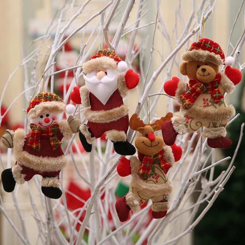 Christmas Plush Doll Ornaments 4-Piece Set - Santa, Snowman, Reindeer & Bear