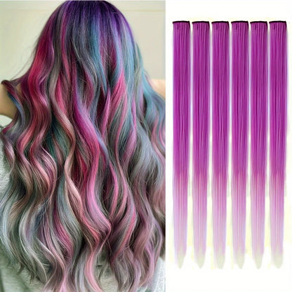 Clip-In Hair Extensions 6 Pcs Colored Highlights 22 Inch Straight