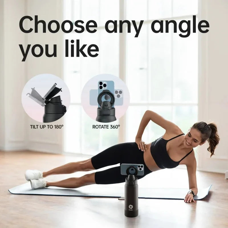 Insulated Water Bottle with Magnetic Phone Holder & Bounce Lid