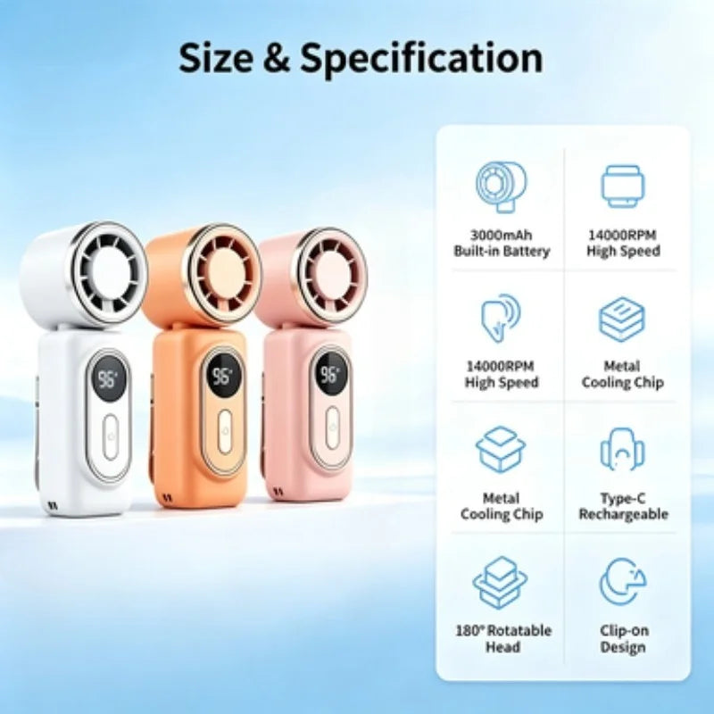 Portable Mini Handheld Fan USB-C Rechargeable Rotatable