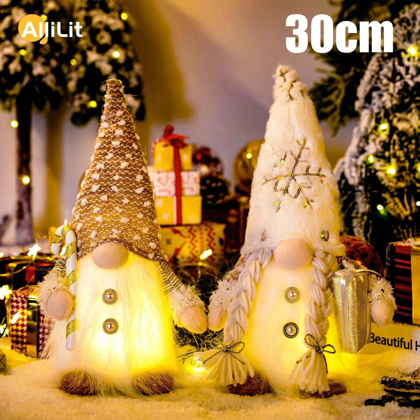 Light-Up Christmas Gnome Figurine – Glowing Sequin Faceless Doll Holiday Decoration