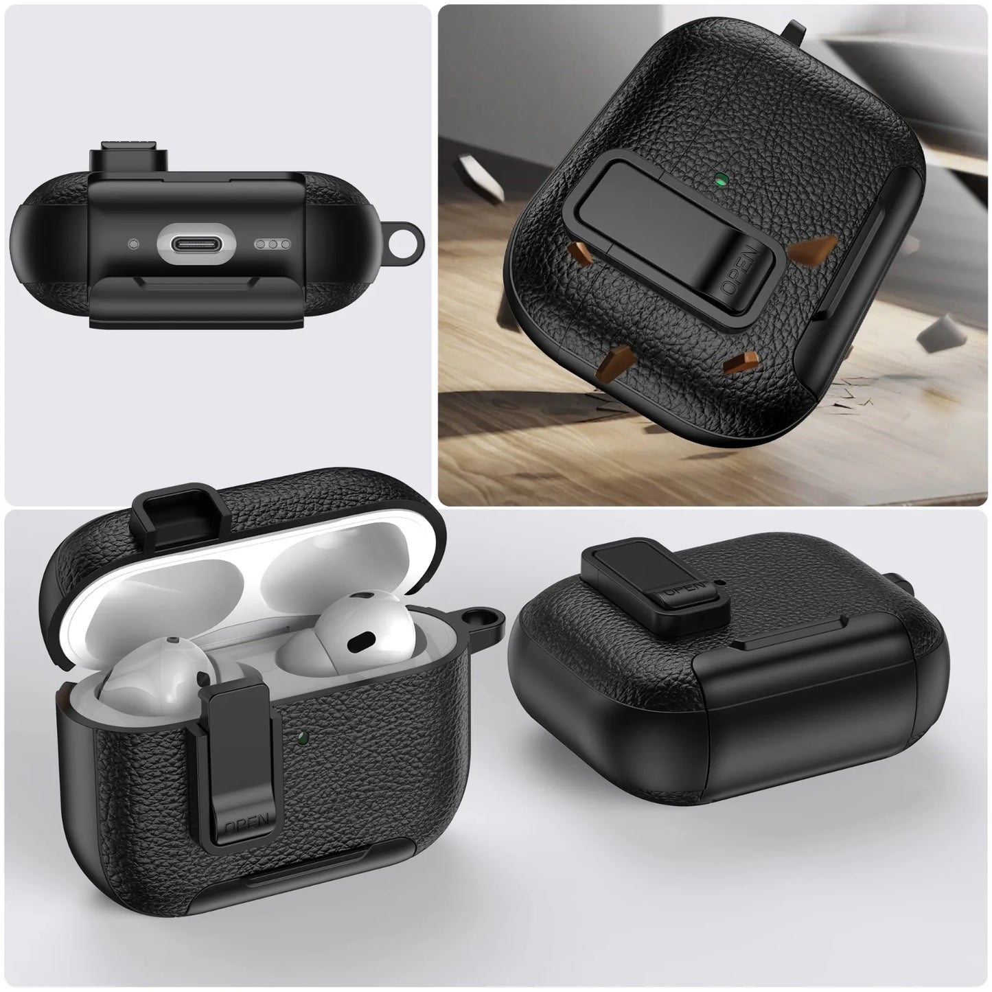 AirPods Case with Phone Holder Clip & Carabiner – Fits AirPods 1/2/3/Pro/Pro 2/Pro 3/4