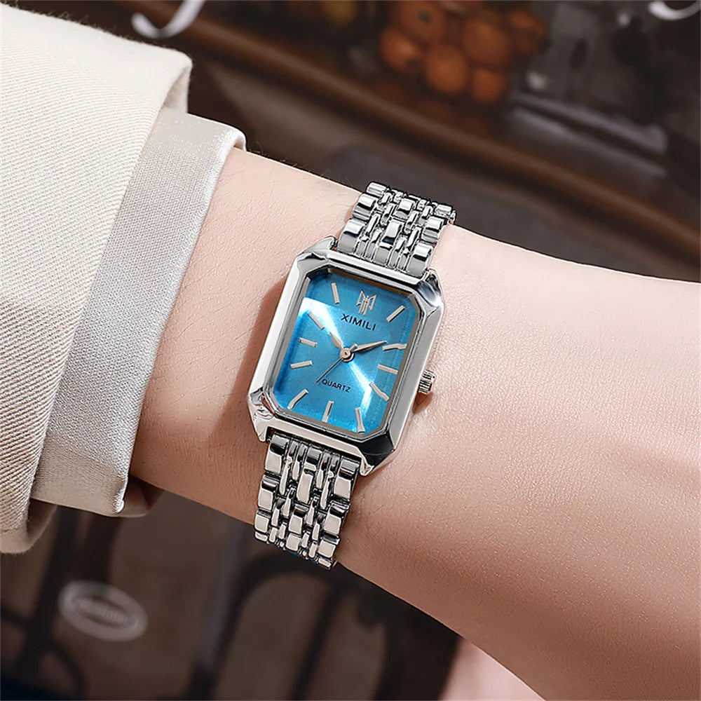 Women's Gold-Plated Square Quartz Watch – Stainless Steel