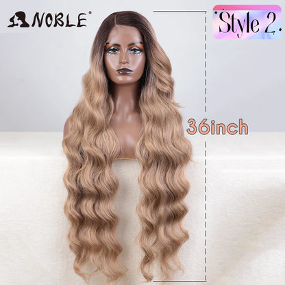 Lace Part Synthetic Wig – 36" Long Wavy Body Wave, 150% Density, Multi-Color