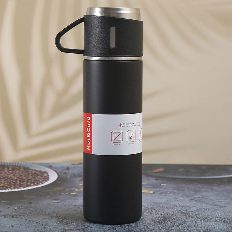 Vacuum Flask Gift Set with 3 Cups – Stainless Steel Thermos