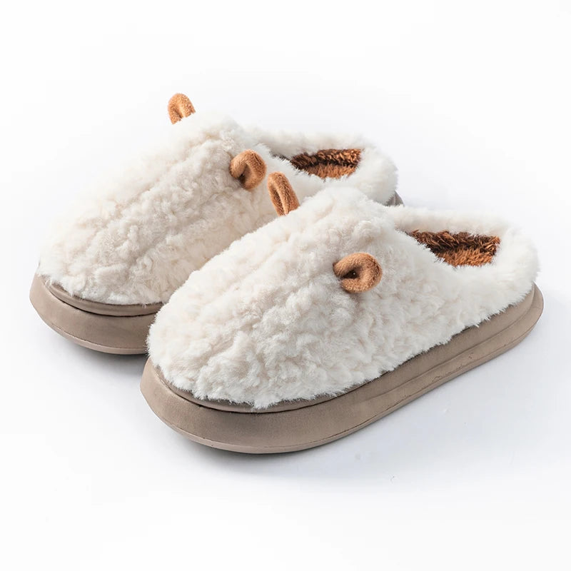 Fuzzy Cartoon Slippers – Warm Closed Toe Non-Slip House Shoes for Women & Men