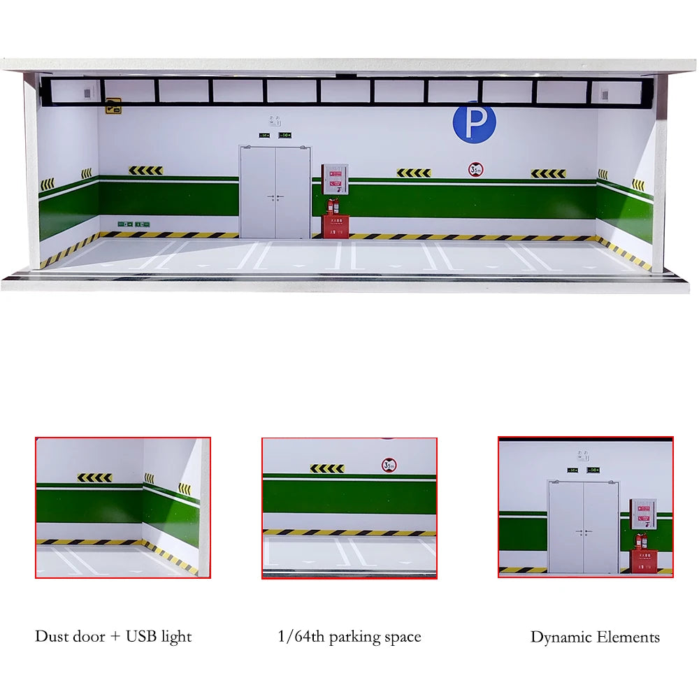 1/64 Scale Garage Diorama Display Case with USB LED Lights