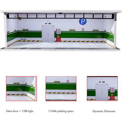 1/64 Scale Garage Diorama Display Case with USB LED Lights