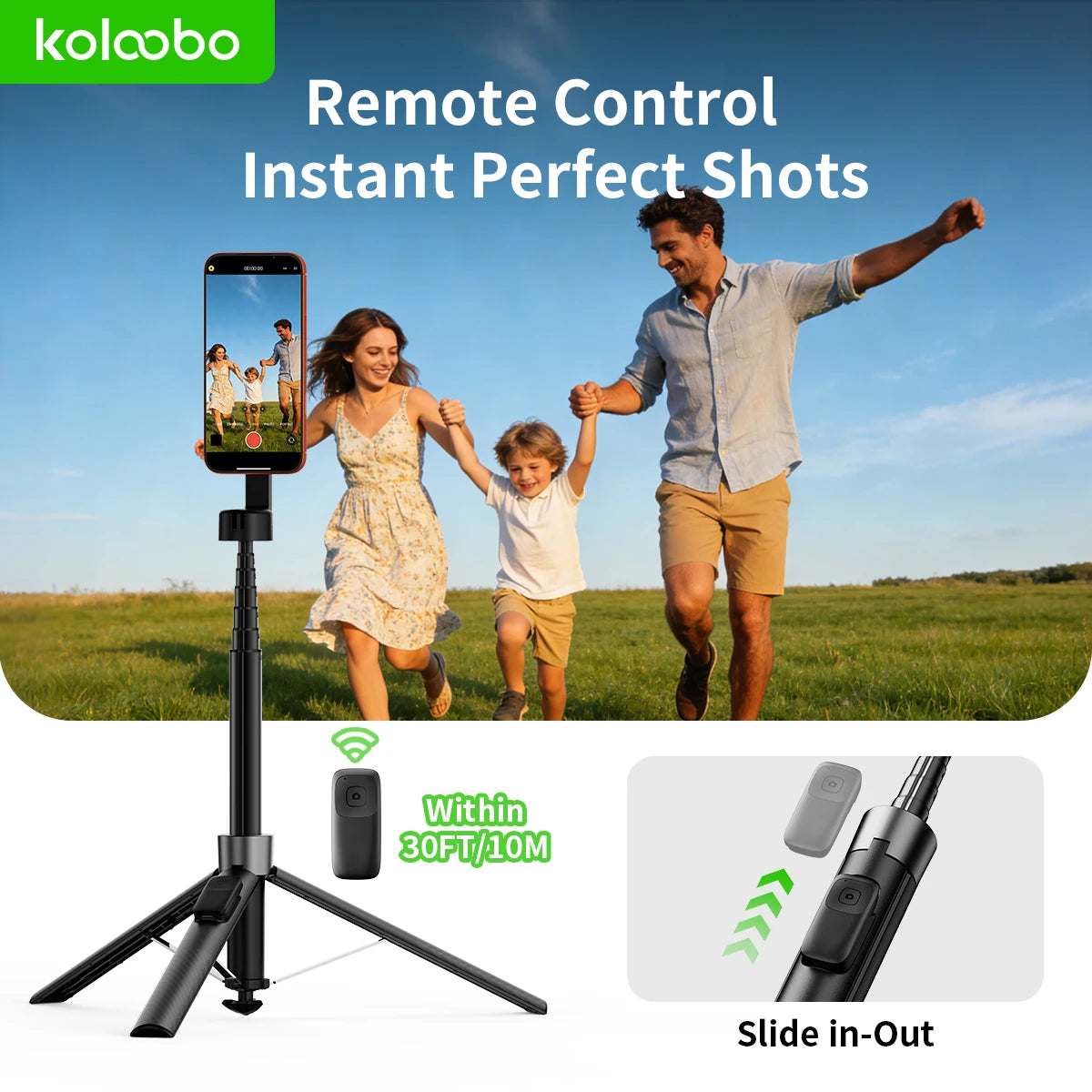 Magnetic Selfie Stick Tripod – 1.8m Extendable, Auto-Open, Foldable with Remote