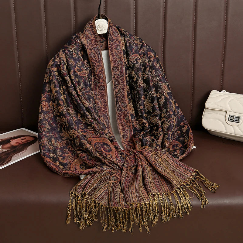 Paisley Print Cashmere Pashmina Shawl for Women – Warm Winter Wrap