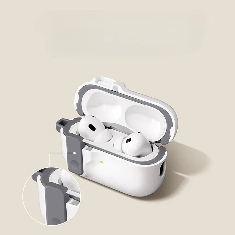 Magnetic Lock AirPods Case – Frosted Matte Cover with Carabiner & Strap