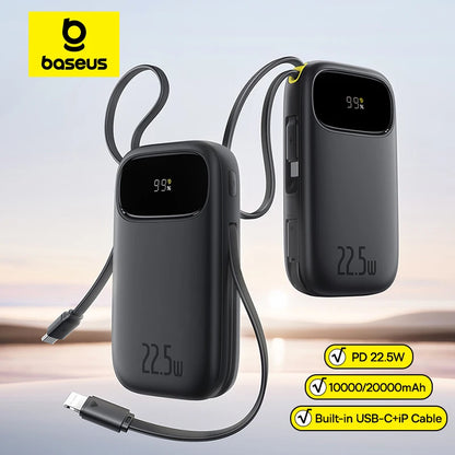 Baseus 22.5W Power Bank with Built-in USB-C & Lightning Cables 10000/20000mAh