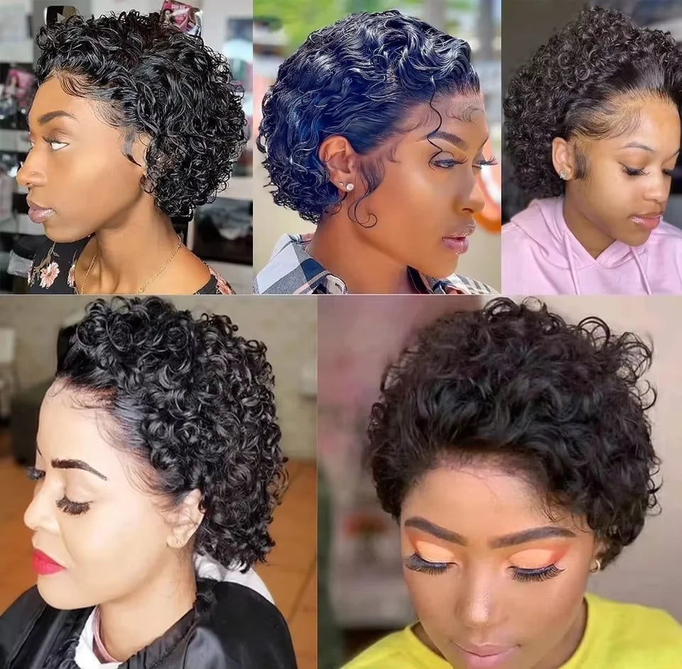 Pixie Cut Curly Human Hair Wig – 13x1 Transparent Lace Front Short Bob