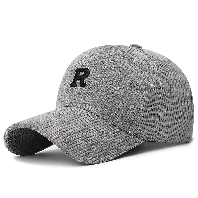 Corduroy Baseball Cap with 3D R Embroidery – Unisex