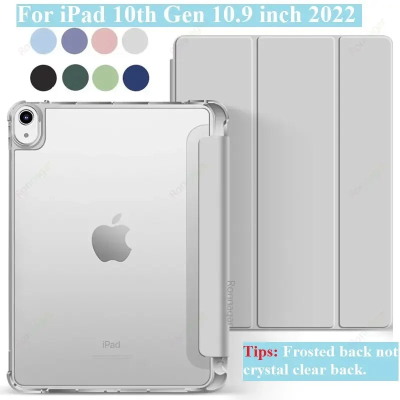 iPad Case with Pencil Holder - Clear Back Trifold Smart Cover