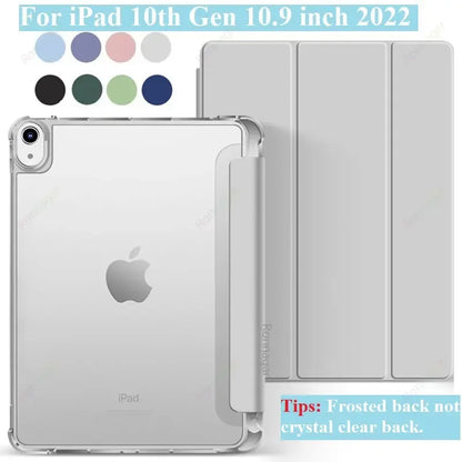 iPad Case with Pencil Holder - Clear Back Trifold Smart Cover