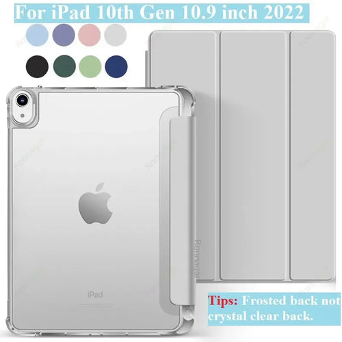 iPad Case with Pencil Holder - Clear Back Trifold Smart Cover