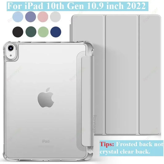 iPad Case with Pencil Holder - Clear Back Trifold Smart Cover