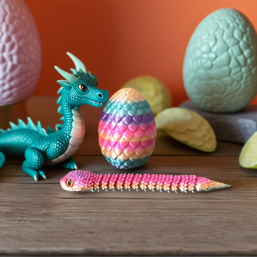 3D Printed Snake Egg Articulated Figurine – Desk Toy & Gift