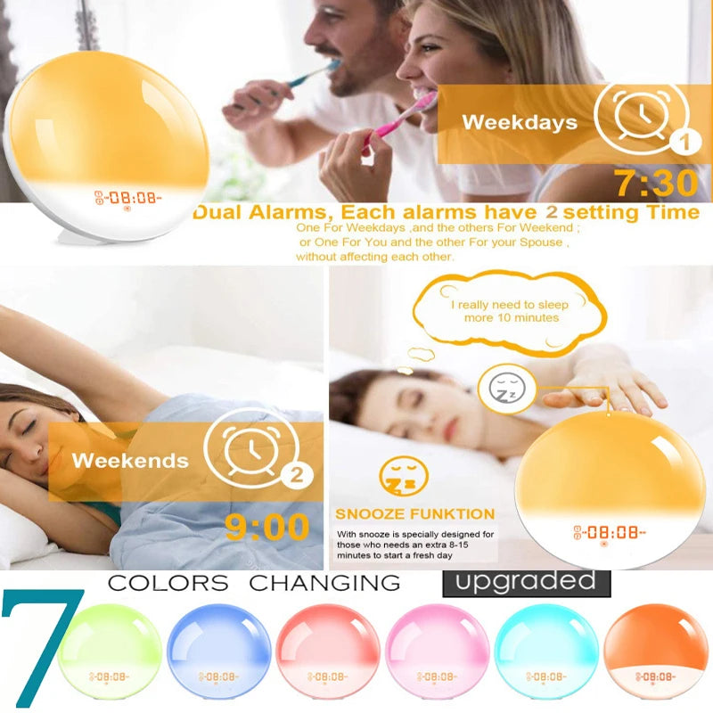 Sunrise Wake-Up Light Alarm Clock with FM Radio & 7 Colors