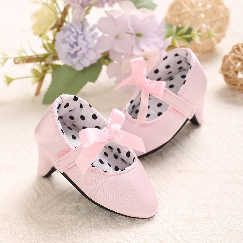 Baby Girl Heel Shoes – Princess Bow Crib Shoes for Newborns 0-12M