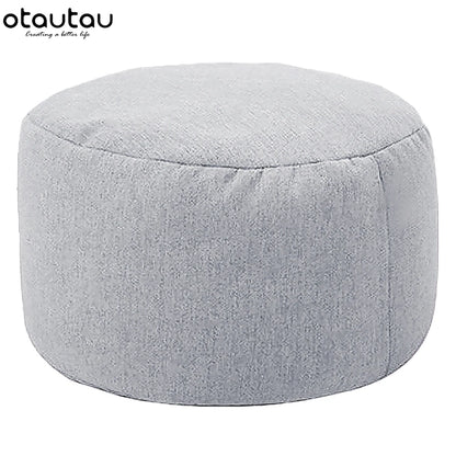 Round Linen Pouf Ottoman – Bean Bag Footstool Floor Cushion